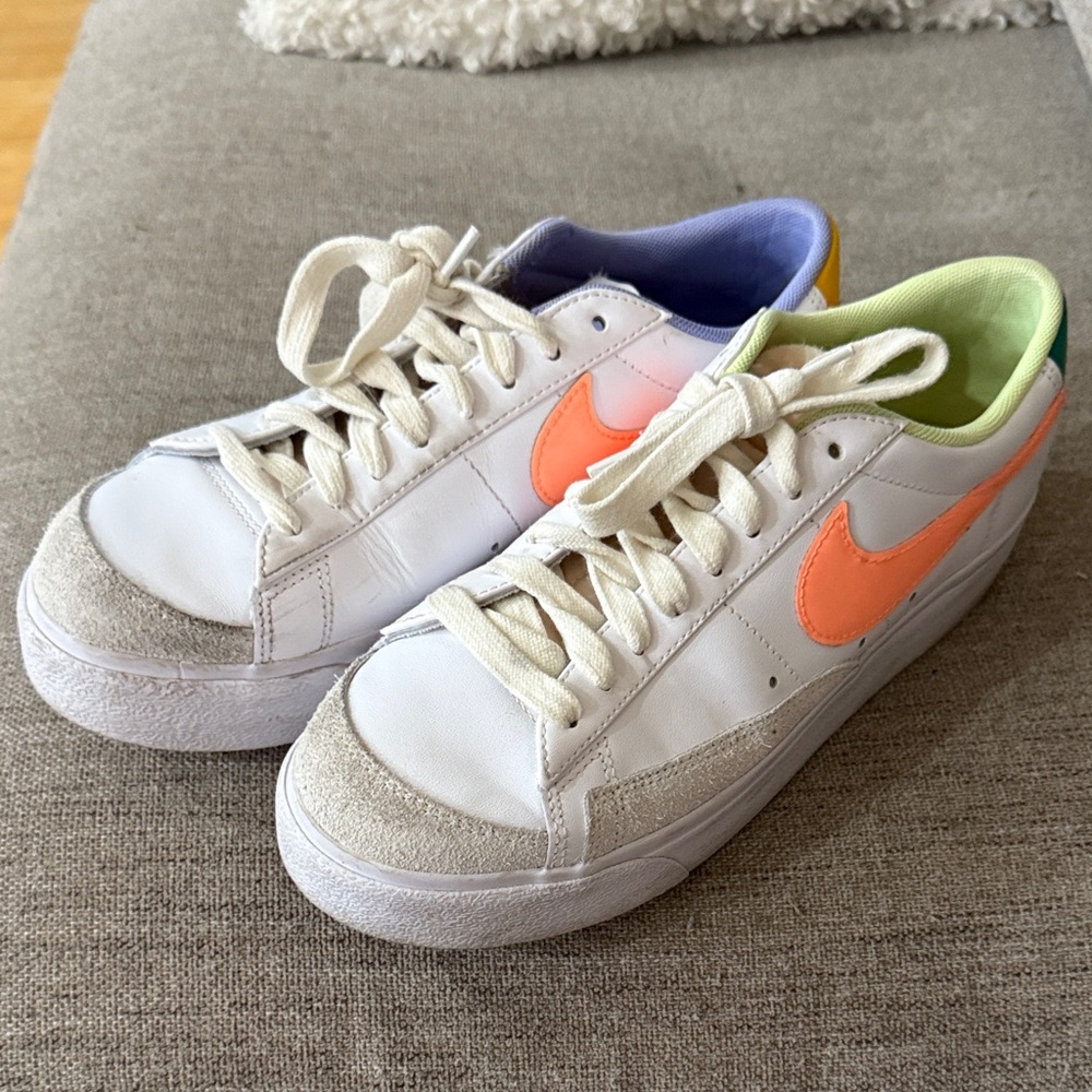 Nike Blazer White Sneakers with Peach and Green Accents